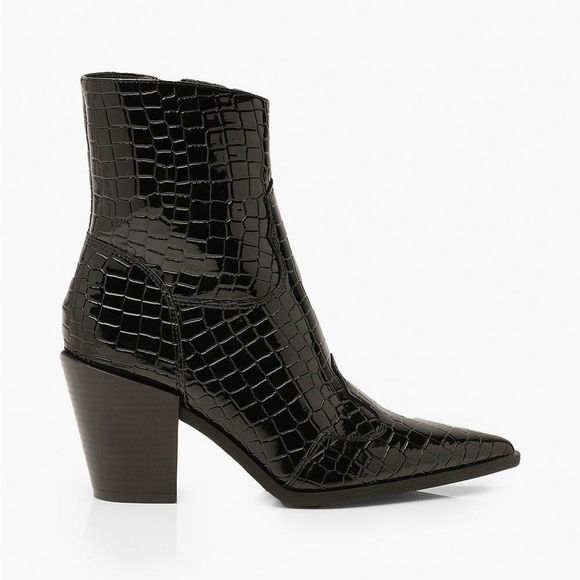 Truffle Collection Black Croc Western Boots - Picture 1 of 7